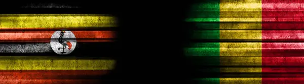 Uganda Mali Zászlók Fekete Háttér — Stock Fotó