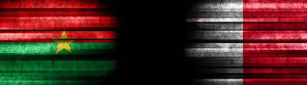 Burkina Faso Malta Banderas Sobre Fondo Negro —  Fotos de Stock