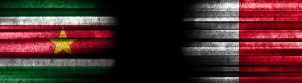 Surinam Malta Flagi Czarnym Tle — Zdjęcie stockowe