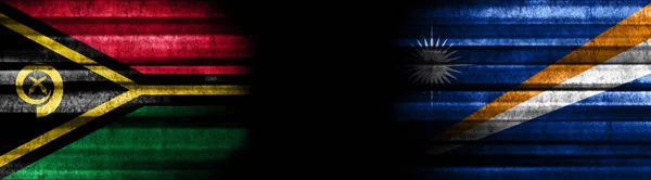 Bandeiras Vanuatu Ilhas Marshall Fundo Preto — Fotografia de Stock