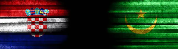 Croacia Mauritania Banderas Sobre Fondo Negro —  Fotos de Stock