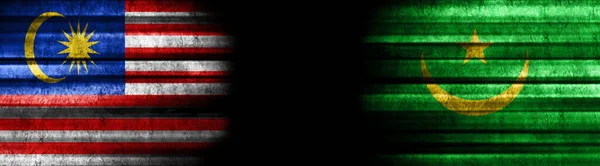 Malajzia Mauritánia Zászlók Fekete Háttér — Stock Fotó