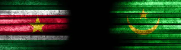 Banderas Surinam Mauritania Sobre Fondo Negro —  Fotos de Stock
