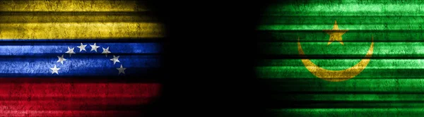Βενεζουέλα Και Μαυριτανία Σημαίες Μαύρο Φόντο — Φωτογραφία Αρχείου