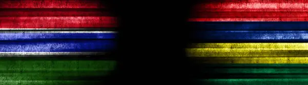 Gambia Mauritius Flags Black Background — Stock Photo, Image
