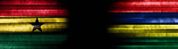 Ghana Und Mauritius Flaggen Auf Schwarzem Hintergrund — Stockfoto