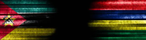 Bandiere Mozambico Mauritius Sfondo Nero — Foto Stock