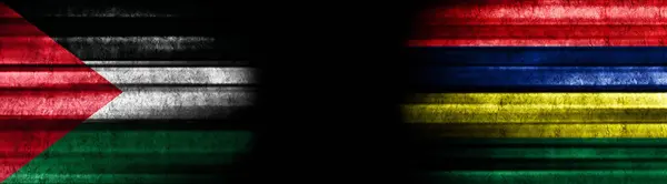Palestine Mauritius Flags Black Background — Stock Photo, Image