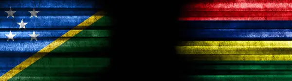 Solomon Islands and Mauritius Flags on Black Background