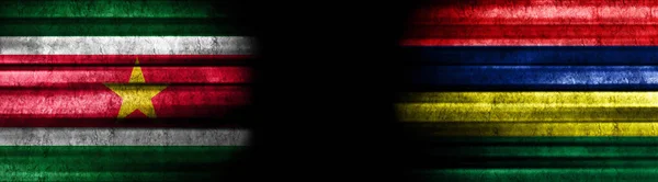 Banderas Surinam Mauricio Sobre Fondo Negro — Foto de Stock