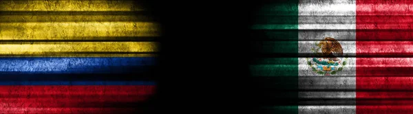 Bandeiras Colômbia México Sobre Fundo Preto — Fotografia de Stock
