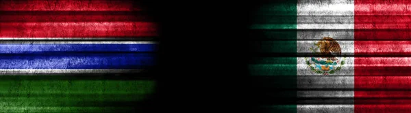 Flagi Gambii Meksyku Czarnym Tle — Zdjęcie stockowe