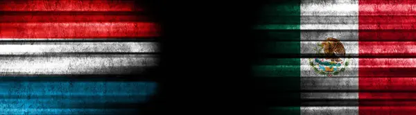 Flagi Luksemburga Meksyku Czarnym Tle — Zdjęcie stockowe