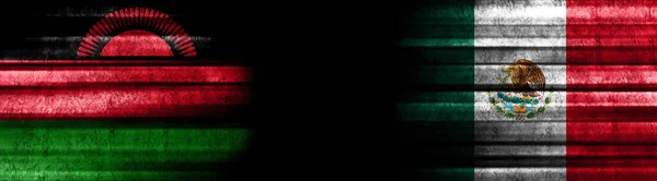 Drapeaux Malawi Mexique Sur Fond Noir — Photo