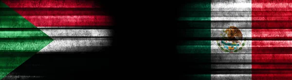 Banderas Sudán México Sobre Fondo Negro — Foto de Stock