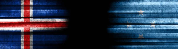 Флаги Исландии Микронезии Чёрном Фоне — стоковое фото