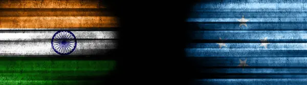 India Micronesia Flags Black Background — Stock Photo, Image