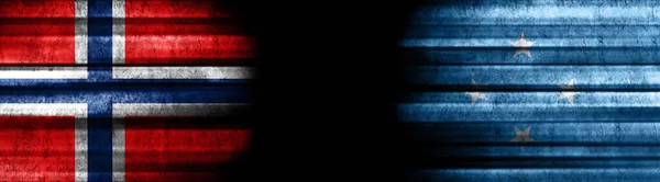 Флаги Норвегии Микронезии Чёрном Фоне — стоковое фото