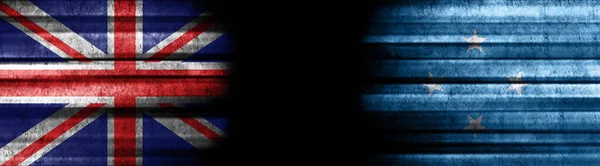 Verenigd Koninkrijk Micronesië Vlaggen Zwarte Achtergrond — Stockfoto
