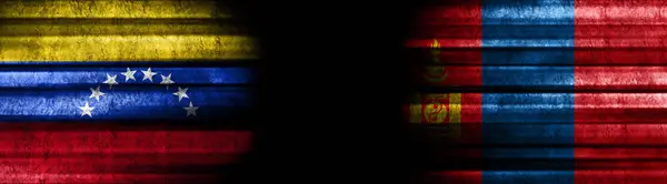 Venezuela Mongolia Flags Black Background — Stock Photo, Image