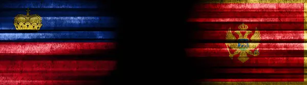 列支敦士登和黑山黑色背景旗 — 图库照片