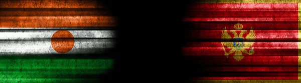 Niger Montenegro Vlaggen Zwarte Achtergrond — Stockfoto