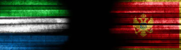 塞拉利昂和黑山黑色背景旗 — 图库照片