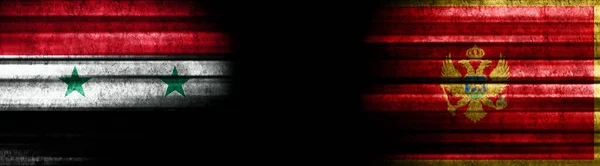 Flagi Syrii Czarnogóry Czarnym Tle — Zdjęcie stockowe