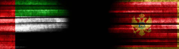 Birleşik Arap Emirlikleri Karadağ Bayrakları Siyah Arkaplanda — Stok fotoğraf