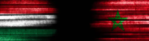 Угорщина Марокко Прапори Чорному Тлі — стокове фото