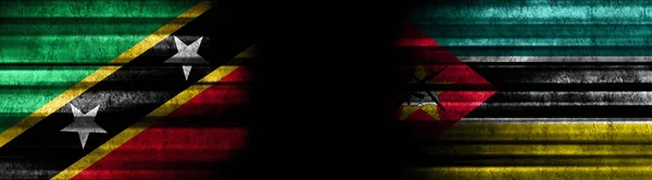 Banderas San Cristóbal Nieves Mozambique Sobre Fondo Negro —  Fotos de Stock