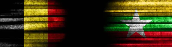 Флаги Бельгии Мьянмы Чёрном Фоне — стоковое фото