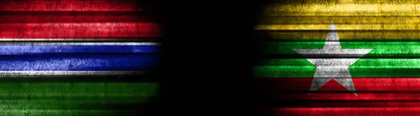Гамбія Янма Прапори Чорному Тлі — стокове фото