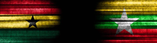 Drapeaux Ghana Myanmar Sur Fond Noir — Photo