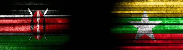 Flaggen Kenias Und Myanmars Auf Schwarzem Hintergrund — Stockfoto