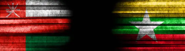 Bandiere Oman Myanmar Sfondo Nero — Foto Stock