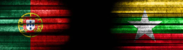 Флаги Португалии Мьянмы Чёрном Фоне — стоковое фото