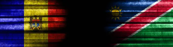 Moldavië Namibië Vlaggen Zwarte Achtergrond — Stockfoto