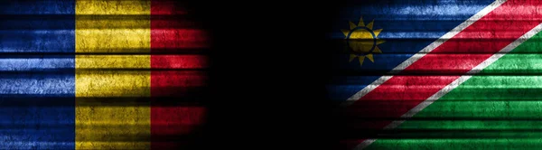Roemenië Namibië Vlaggen Zwarte Achtergrond — Stockfoto