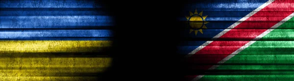 Ucrânia Namíbia Bandeiras Fundo Preto — Fotografia de Stock