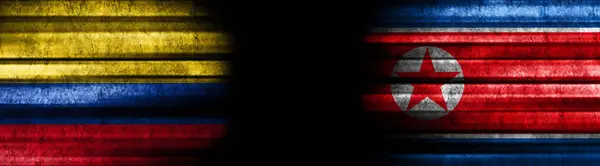 Σημαίες Κολομβίας Και Βόρειας Κορέας Μαύρο Φόντο — Φωτογραφία Αρχείου