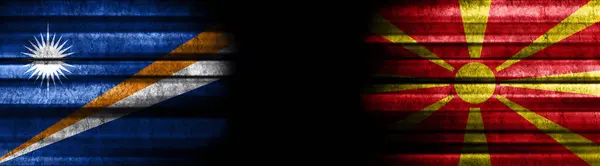 Marshall Islands North Macedonia Flags Black Background — Stock Photo, Image