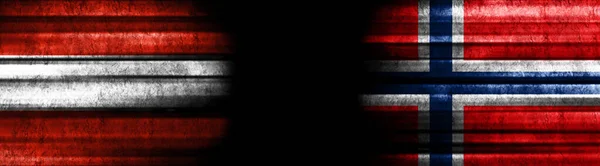 Ausztria Norvégia Zászlók Fekete Háttérről — Stock Fotó