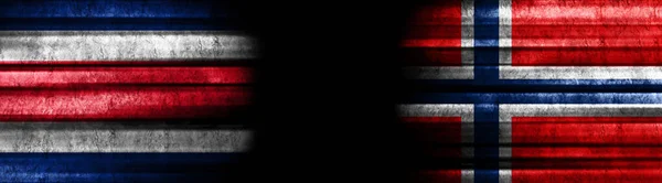 Costa Rica Noorwegen Vlaggen Zwarte Achtergrond — Stockfoto