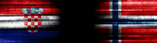 Bandeiras Croácia Noruega Fundo Preto — Fotografia de Stock