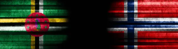 Banderas Dominica Noruega Sobre Fondo Negro — Foto de Stock