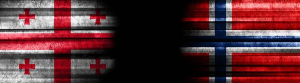Gruzie Norsko Vlajky Černém Pozadí — Stock fotografie
