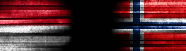 Indonesië Noorwegen Vlaggen Zwarte Achtergrond — Stockfoto