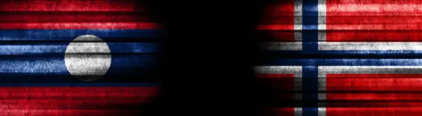 Laos Norvegia Bandiere Sfondo Nero — Foto Stock