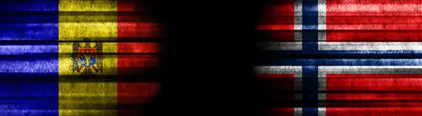 Flagi Mołdawii Norwegii Czarnym Tle — Zdjęcie stockowe